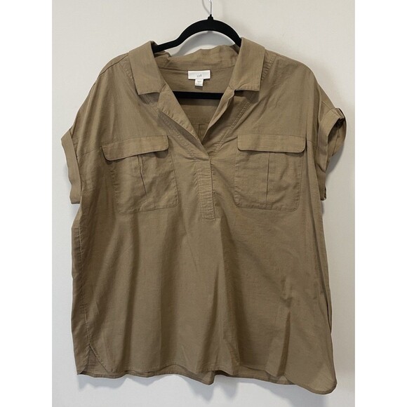 J. Jill Tops - J Jill Large Brown Utility Popover Shirt Khaki Safari Two Pocket Blouse Neutral
